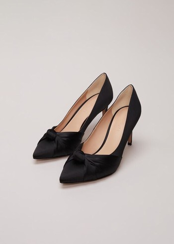 Phase Eight Black Satin Court Heels Black Australia | HT2863915